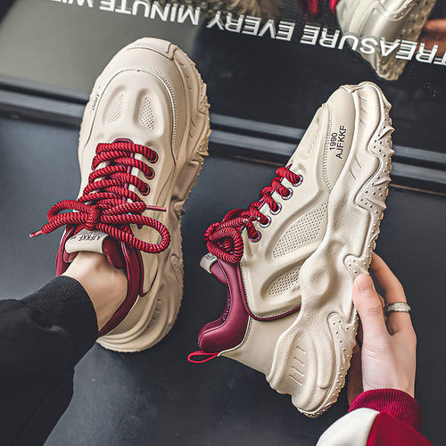 Damen klobige Plateausneaker mit perforiertem Obermaterial gepolstertem Knöchelkragen und griffiger Wellenlaufsohle Drune