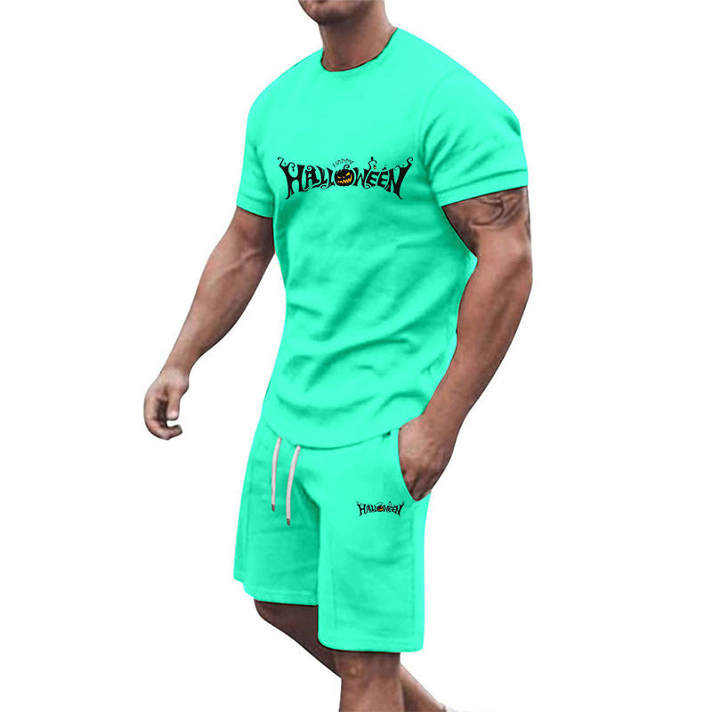 Herren lässiges Halloween-Set mit T-Shirt und Shorts Drune