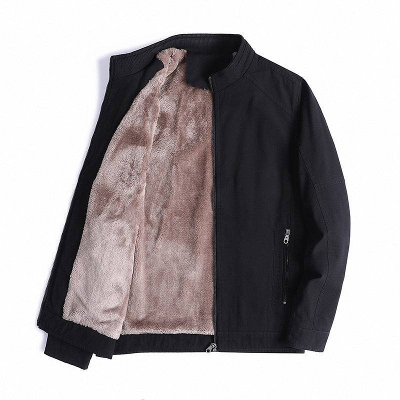 Herren Leichte Baumwoll-Canvas Übergangsjacke mit wärmender Plüschinnenfütterung und Stehkragen Drune