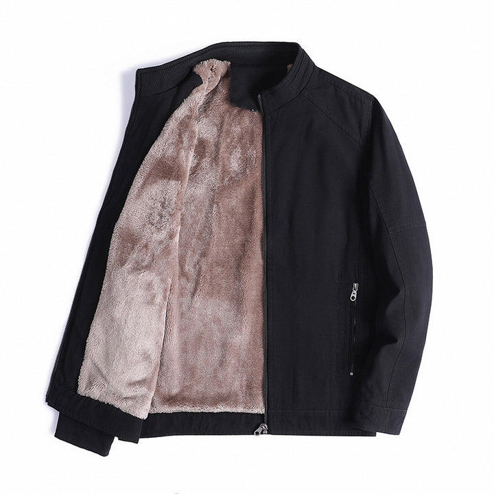 Herren Leichte Baumwoll-Canvas Übergangsjacke mit wärmender Plüschinnenfütterung und Stehkragen Drune