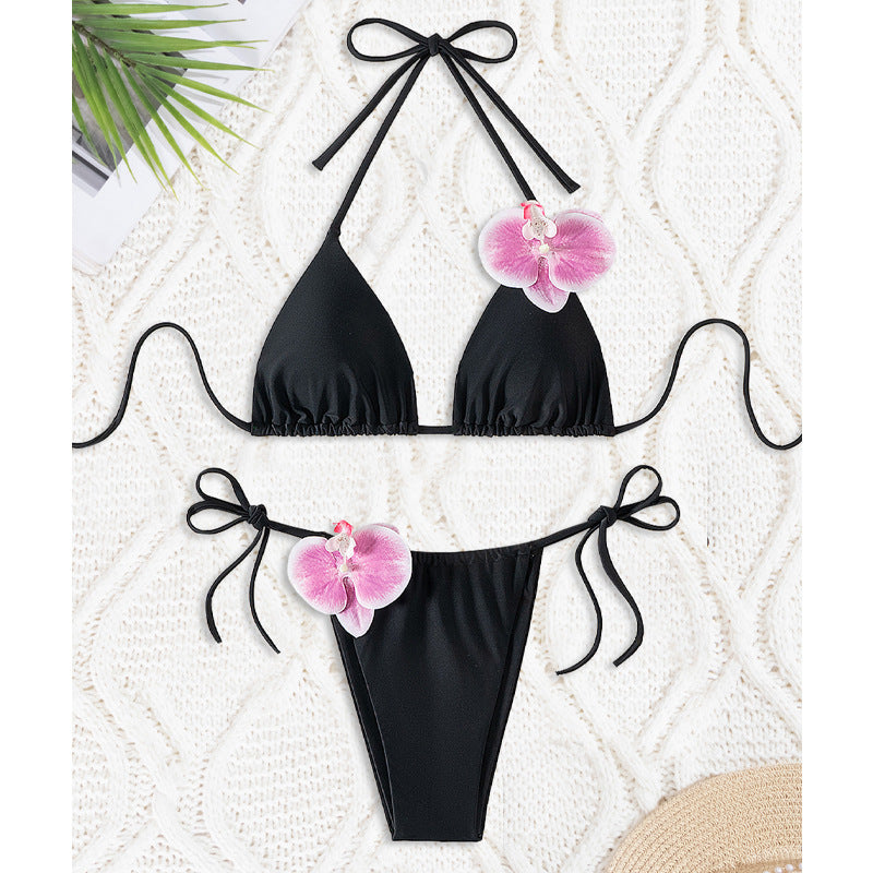 Damen Triangel-Bikini mit dekorativen Orchideen-Details Drune