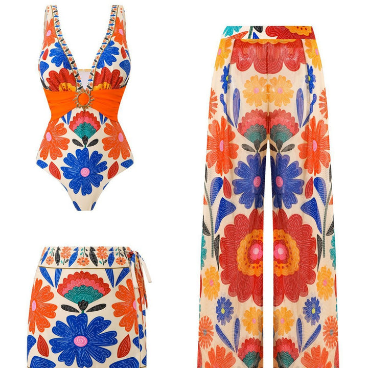 Damen Mehrteiliges Badeanzug-Set mit floralen Motiven Drune