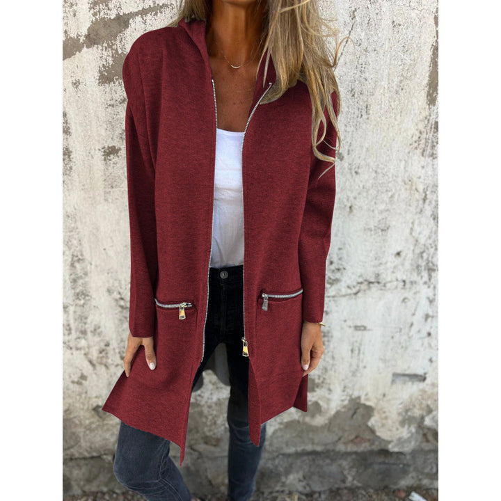 Damen Kapuzen-Longcardigan mit durchgehendem Reißverschluss und Ziertaschen Drune
