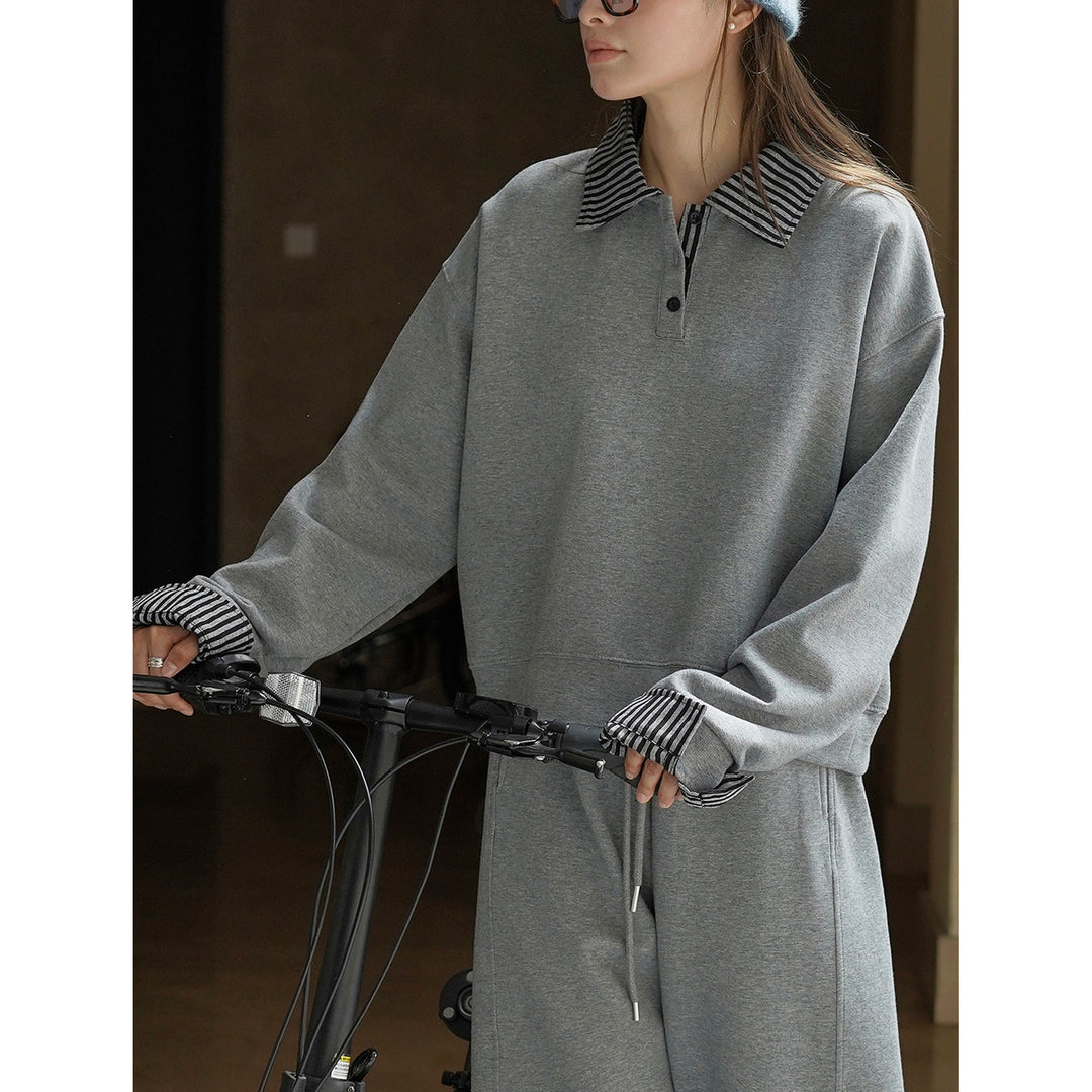 Damen Relaxed-Fit Sweatshirt mit gestreiftem Kragen- und Manschettenbesatz Drune