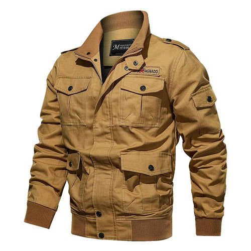 Herren Fieldjacke im Military-Stil mit Mehrfach-Taschen und Strickkragen Drune