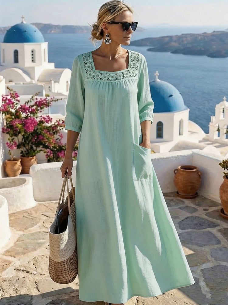 Damen Maxikleid mit elegantem Rundhalsausschnitt und praktischen Taschen Drune