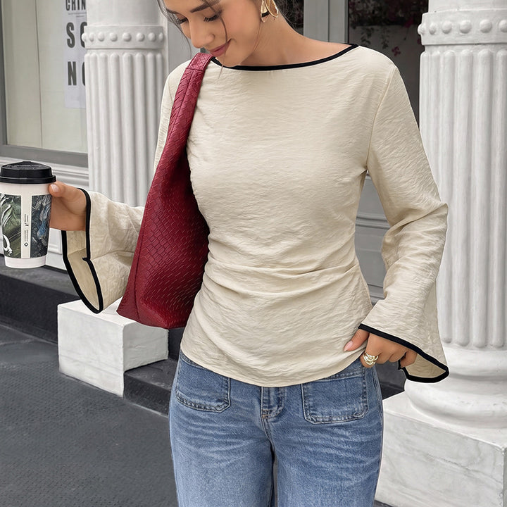 Damen Elegantes Langarmshirt mit Rüschenärmel Drune