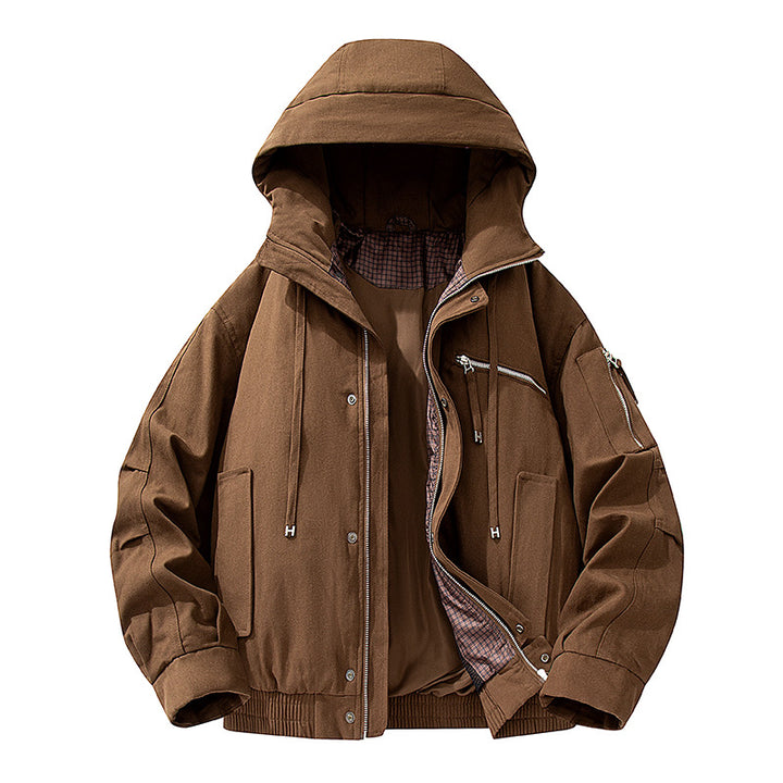 Herren Utility-Kapuzenjacke mit Reißverschluss, multifunktionalen Taschen und elastischem Saum Drune