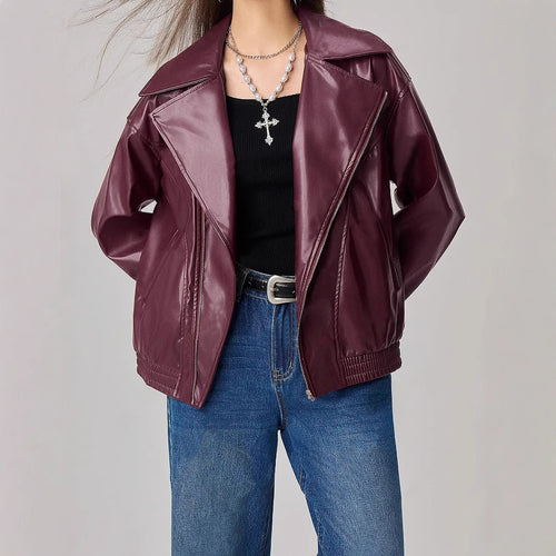 Damen Kunstlederjacke im angesagten Oversized-Stil mit schmalen Reißverschlussdetails Drune