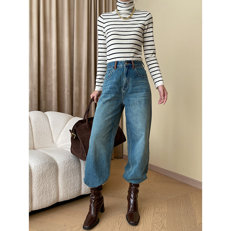 Damen lockere Jeans mit hohem Bund Drune