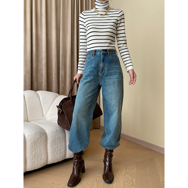 Damen lockere Jeans mit hohem Bund Drune
