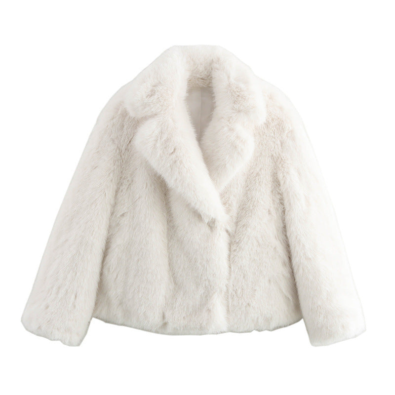 Damen Kuschelige Kunstpelzjacke mit elegantem Revers Drune
