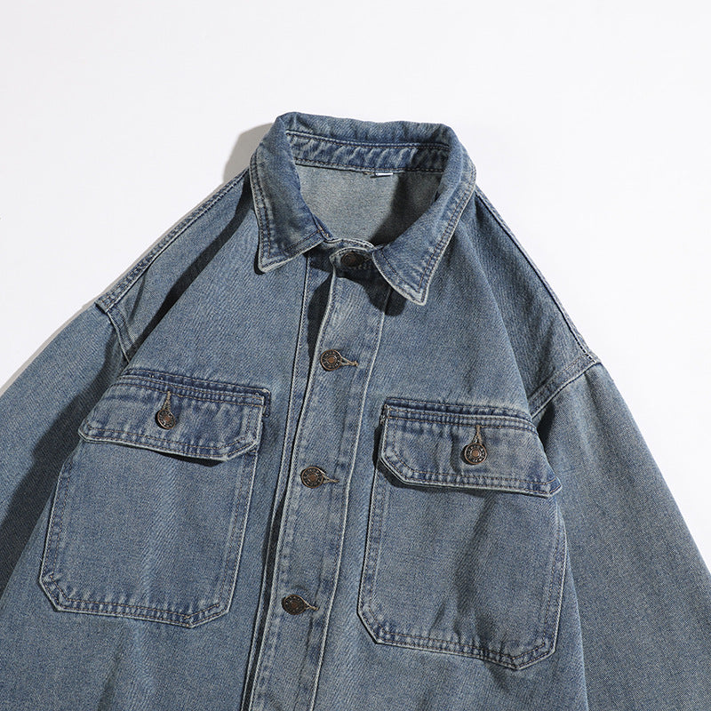 Herren Lässige Denim-Jacke mit Taschen Drune
