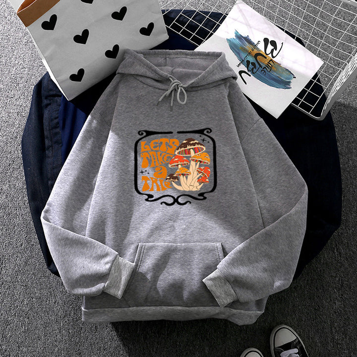 Damen nan leichter Oversize Kapuzenpullover mit Herz‑EKG‑Motiv, langen Kordeln und elastischem Bund Drune