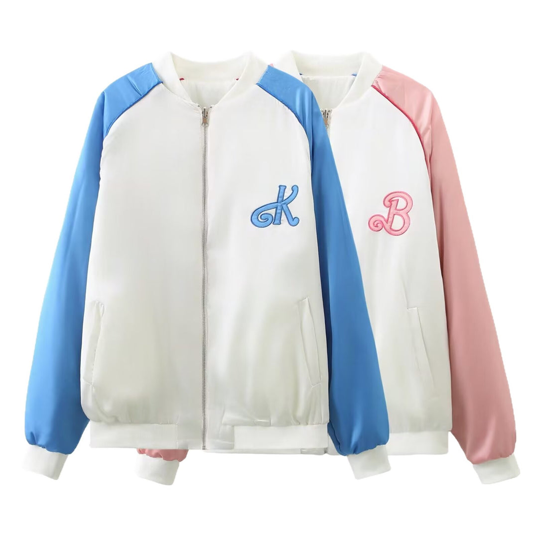 Damen College‑Bomberjacke mit Kontrastärmeln und gesticktem Monogramm Drune