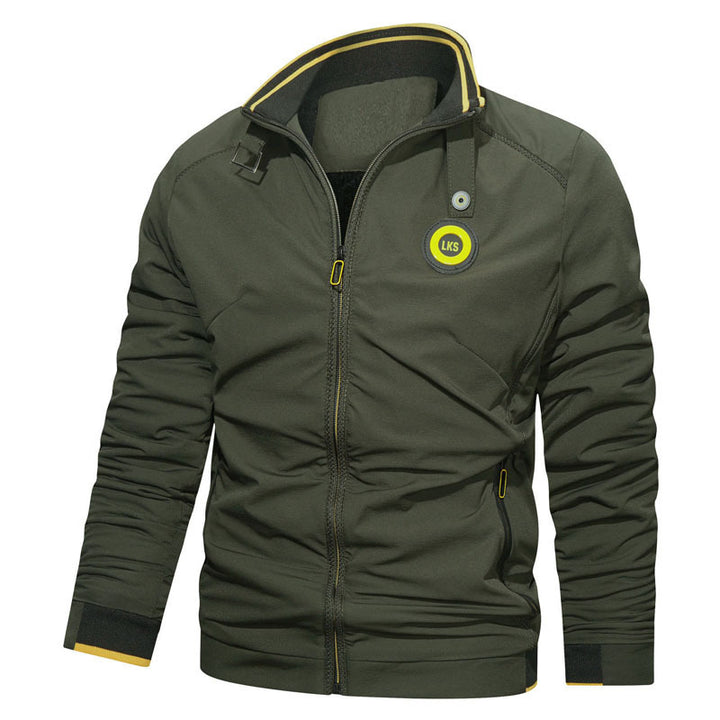 Herren Slim-Fit Urbanes Stehkragen-Blouson mit Reißverschluss, kontrastierten Bündchen und Zierapplikationen Drune