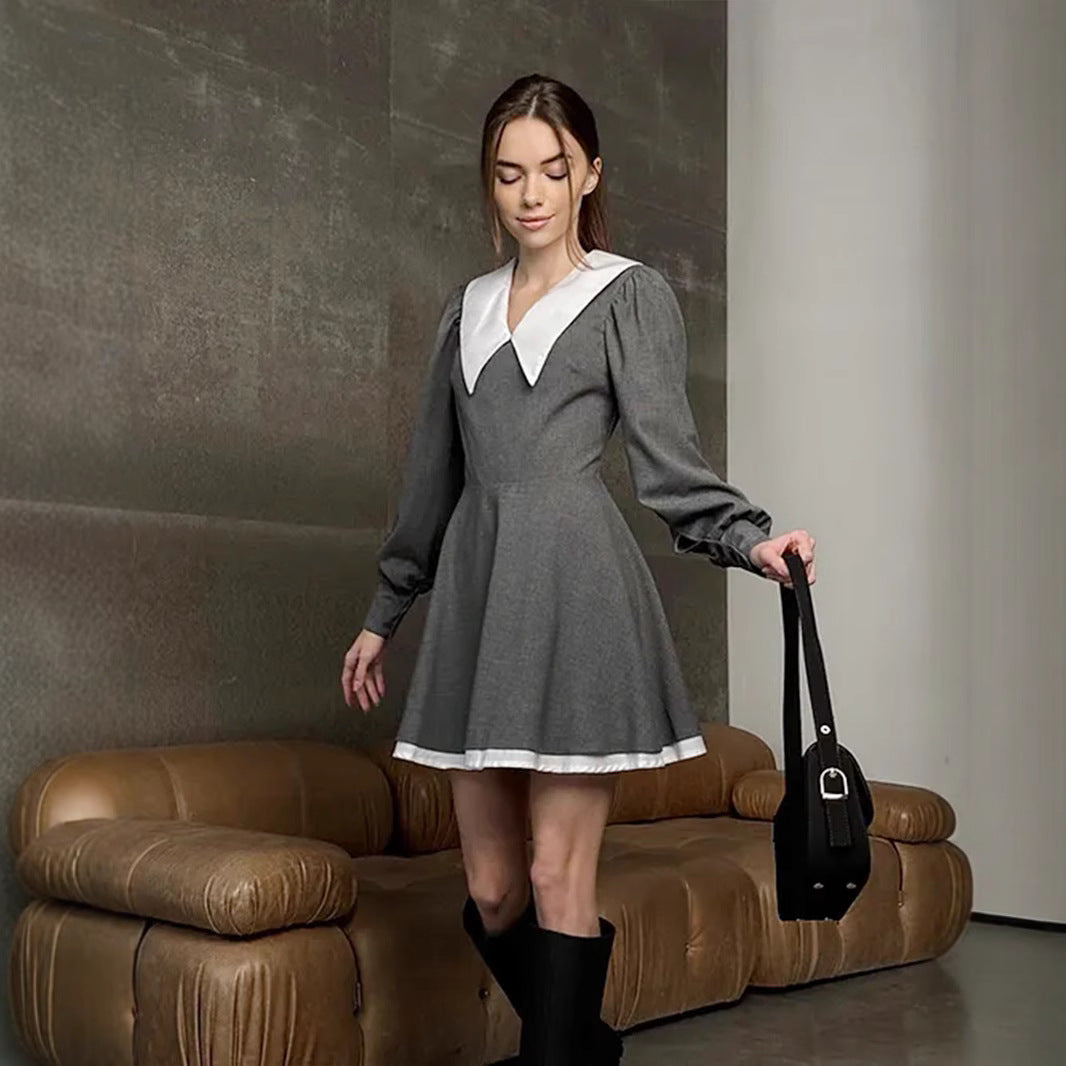Damen Lässiges Minikleid mit schickem Kragen Drune