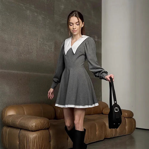 Damen Lässiges Minikleid mit schickem Kragen Drune