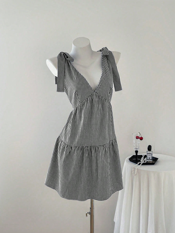 Damen Sommerkleid mit Rüschendetails und verstellbaren Trägern Drune