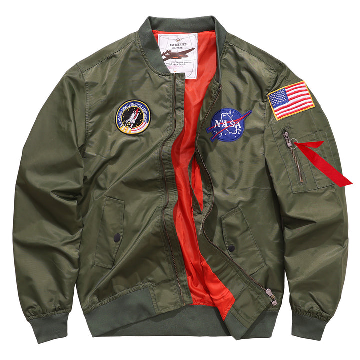 Männermode mit  besticktem Patch Flug-Bomberjacke mit kontrastierender Innenfutter und Utility-Ärmeltasche Drune