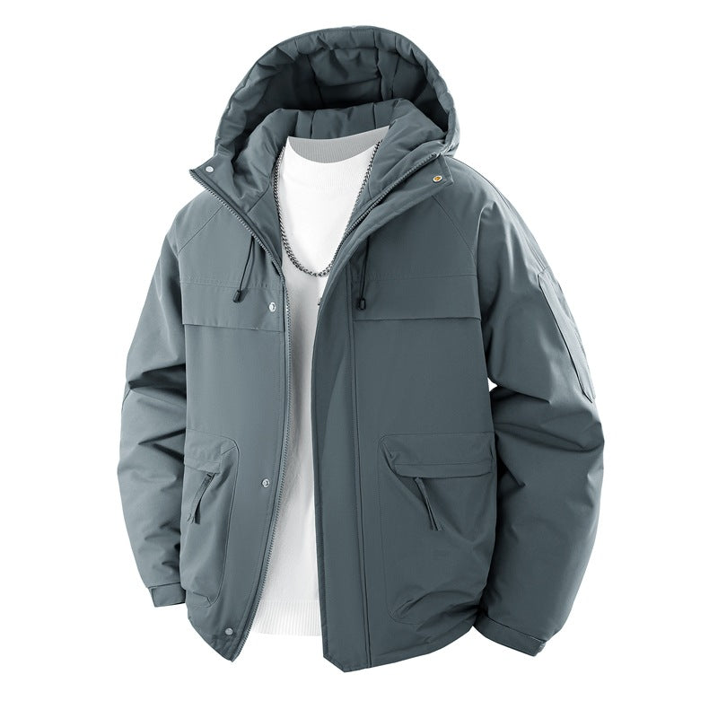 Herren wattierter Kapuzenparka mit hoher Stehkragenlösung, verstellbarem Kordelzug und multifunktionalen Außentaschen Drune
