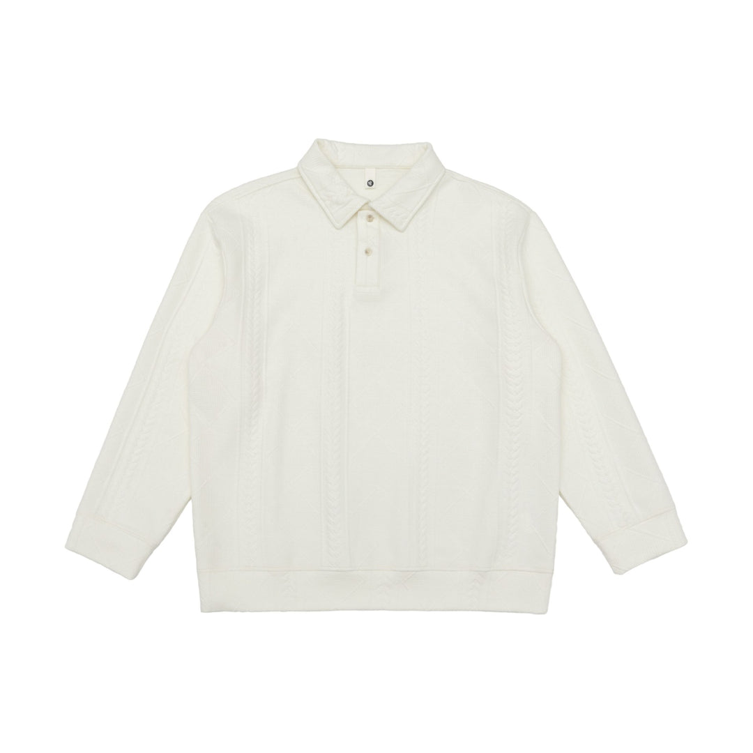 Unisex Strukturierter Polopullover mit Hemdkragen und Zopfmuster Drune