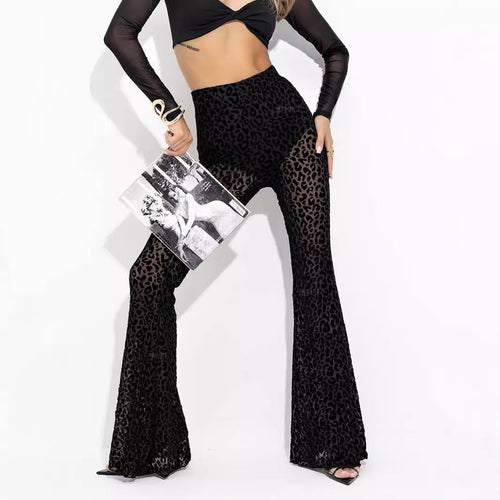 Damen Hoch taillierte Leoparden-Hose mit weitem Bein Drune