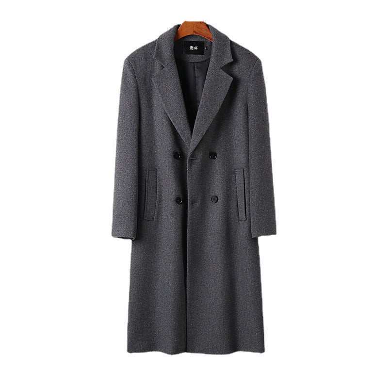 Herren Eleganter Wollmix-Longcoat mit Doppelreihe und fallendem Revers Drune