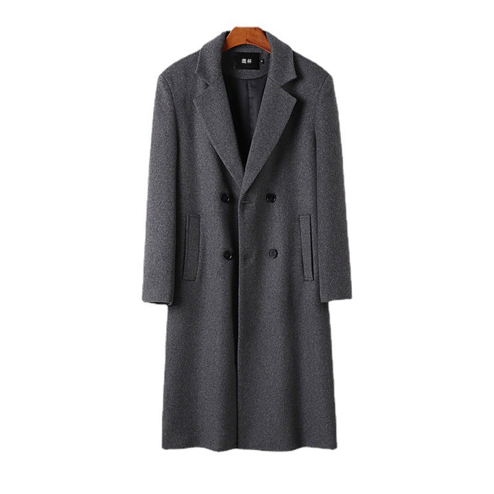 Herren Eleganter Wollmix-Longcoat mit Doppelreihe und fallendem Revers Drune