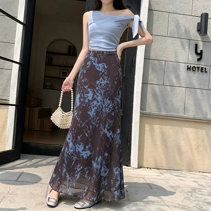 Damen nan fließender Maxirock mit A-Linie und feinem Vintage-Print Drune