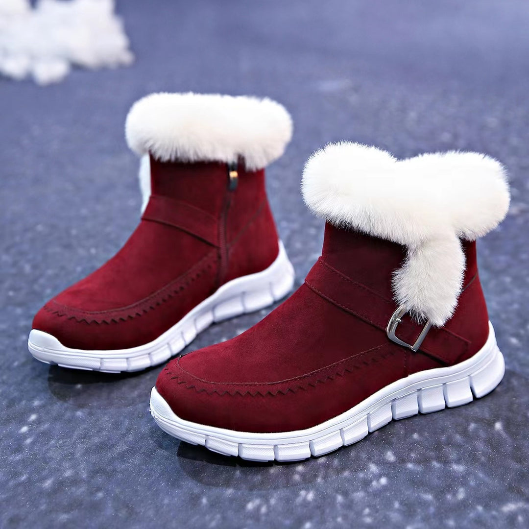 Damen Gefütterte Ankle-Boots aus Wildlederoptik mit Kunstfellkragen, seitlichem Reißverschluss und leichter Profilsohle Drune