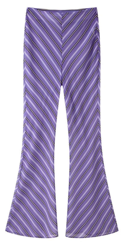 Damen Hochtaillierte ausgestellte Satinpalazzohose mit diagonalem Streifenmuster Drune