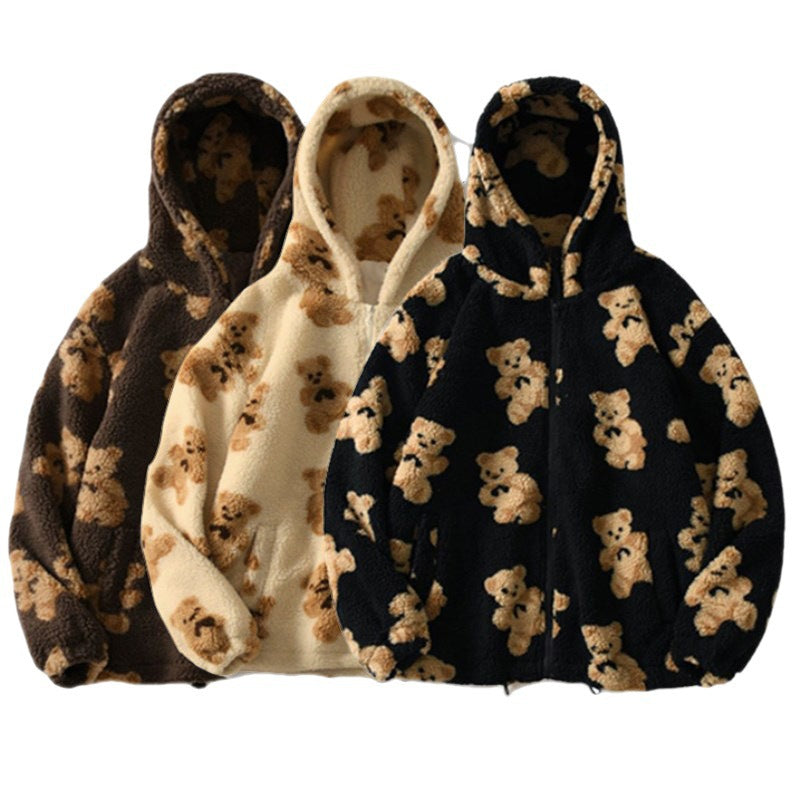 Damen Kuschelige Fleecejacke mit Kapuze und Bärenmuster Drune