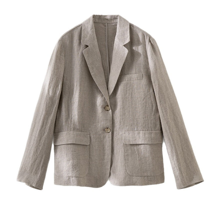 Damen Leinenblazer mit aufgesetzten Taschen, legerer Passform und Reverskragen Drune