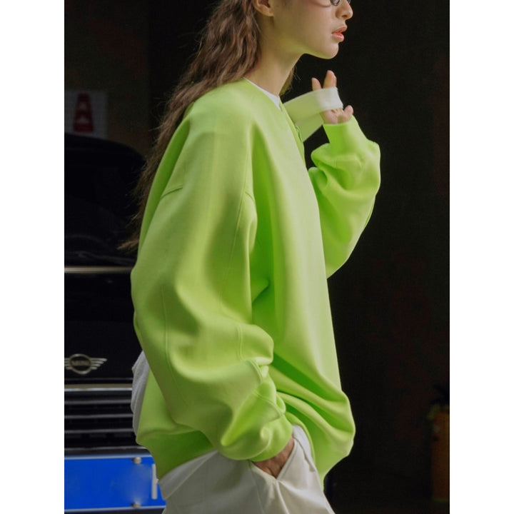 Damen Relaxed-Sweatpullover mit verstärktem Rundhalsausschnitt und Baumwoll-Fleece Drune