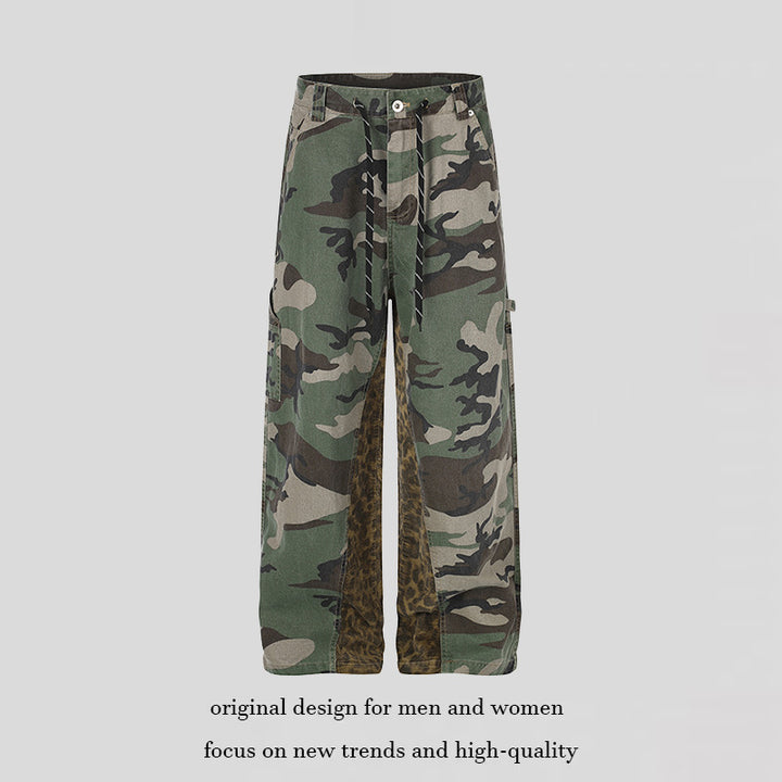 Damen weite Cargo-Hose mit Camouflage-Print und Leo-Kontrastbahnen Drune