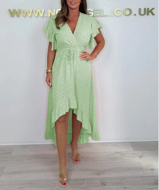 Damen Hoch-Tief Rüschenshirt Wickelkleid Drune