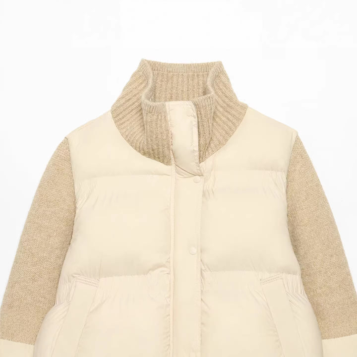 Damen Gepolsterte Cropped Hybrid-Jacke mit Strickärmeln und Stehkragen Drune