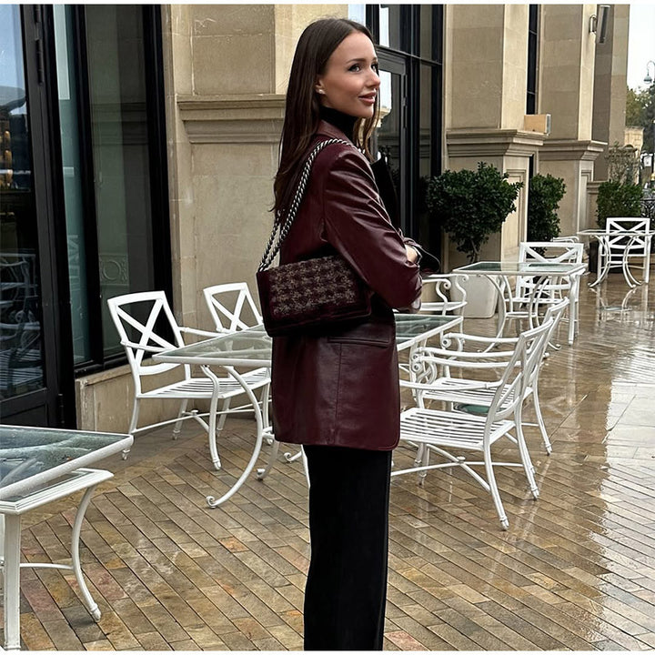 Damen Glattleder-Blazer mit strukturierter Schulterpartie und verlängertem Schnitt Drune