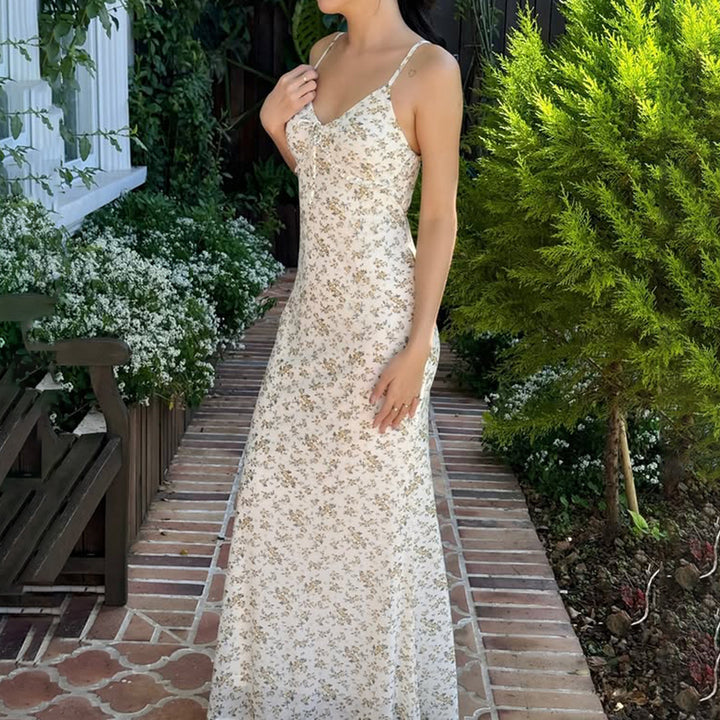 Damen Exquisites Trägerkleid mit floralem Muster und bindbarem Dekolleté Drune