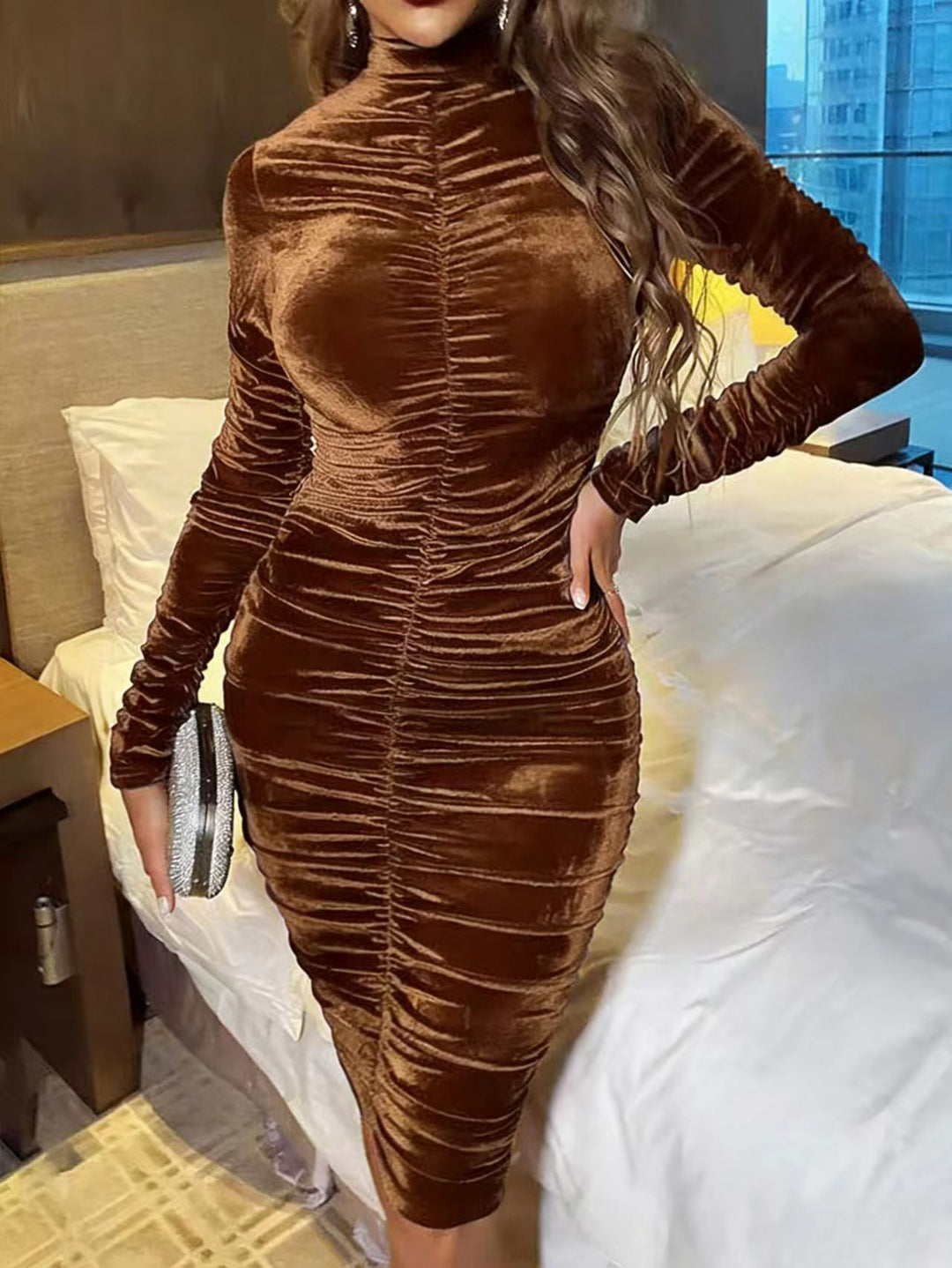 Damen Elegantes figurbetontes Samtkleid Drune