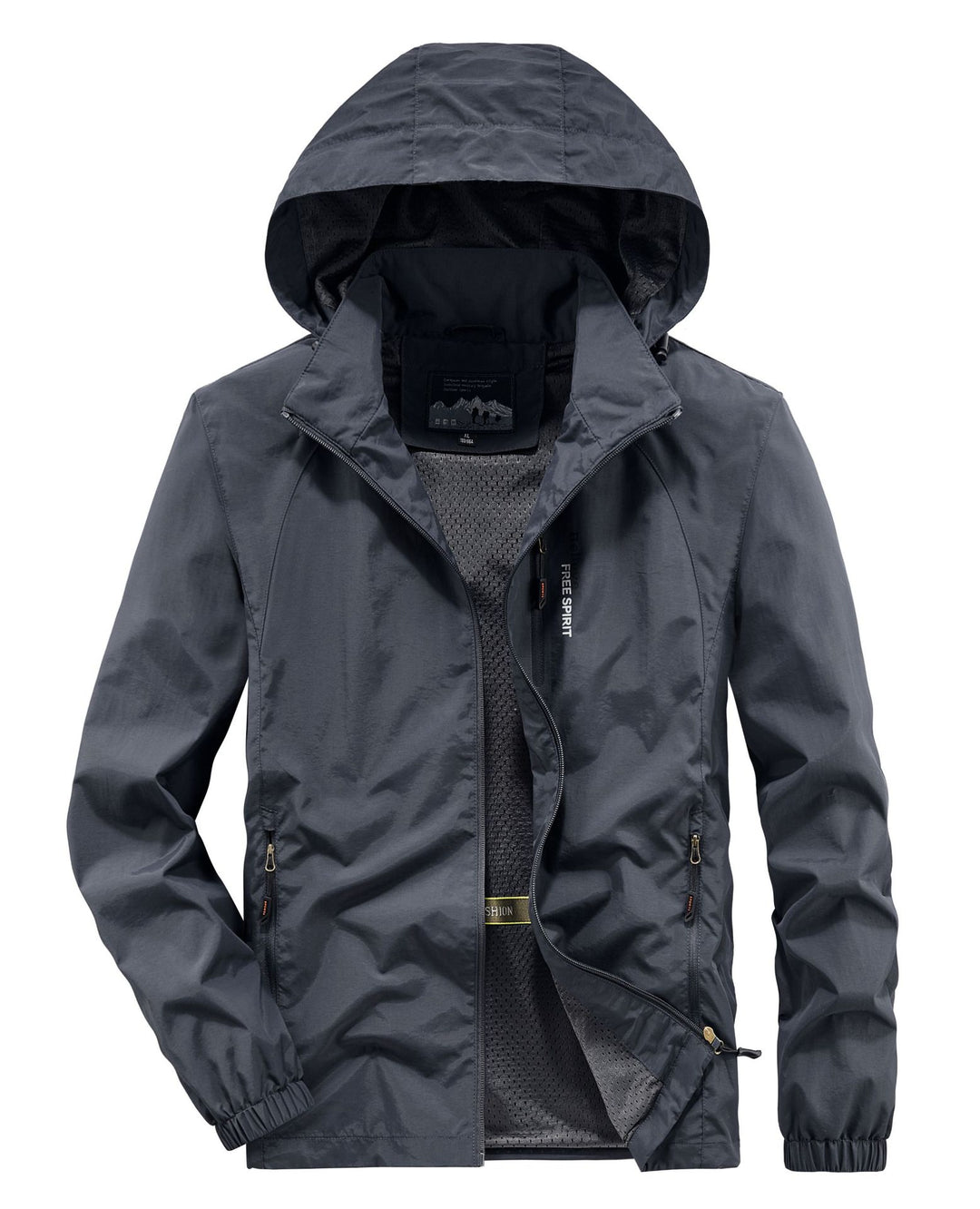 Herren Ultraleichte Atmungsaktive Kapuzenjacke mit perforiertem Mesh‑Futter und Reißverschlusstaschen Drune