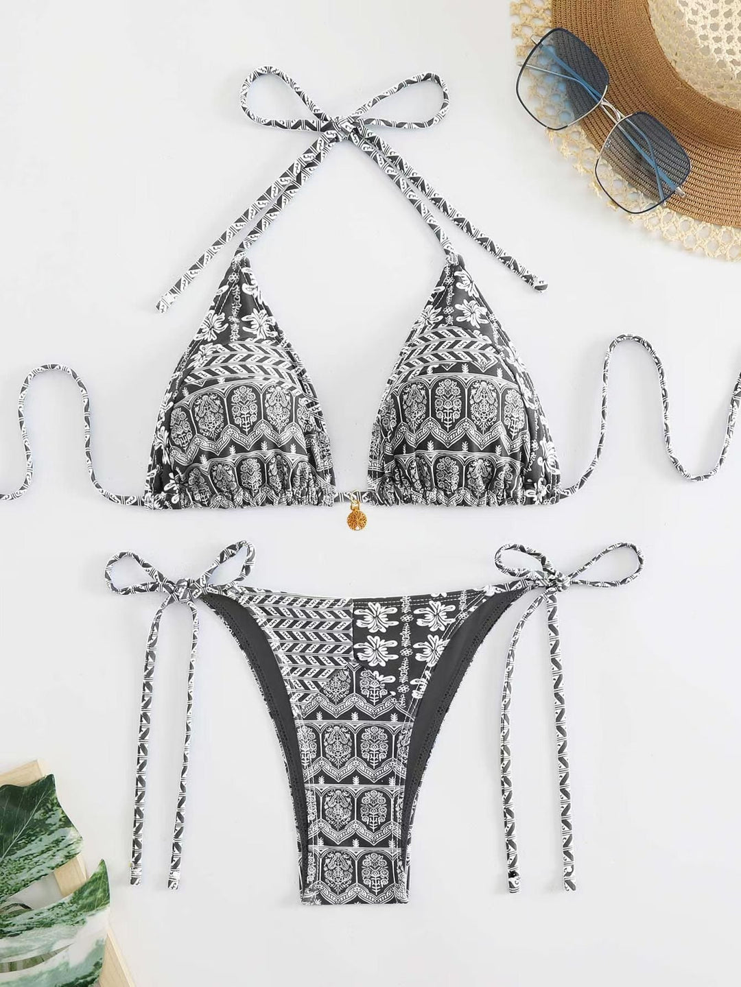 Damen Triangel-Bikini-Set mit verspieltem Blumenmuster Drune