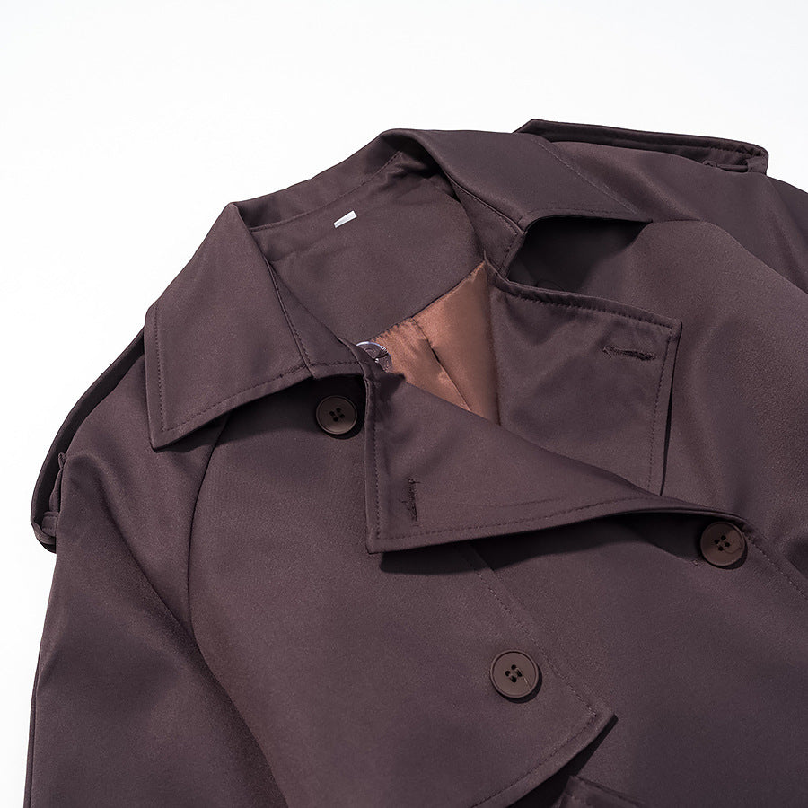 Damen Langer taillierter Trenchcoat mit Bindegürtel und doppelreihiger Knopfleiste Drune