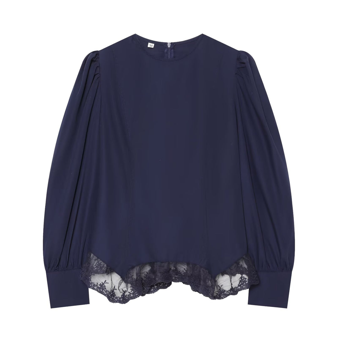 Damen Romantische Bluse mit Puffärmeln und Spitzenbesatz Drune