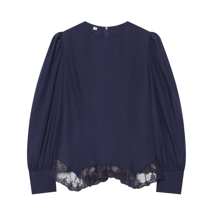Damen Romantische Bluse mit Puffärmeln und Spitzenbesatz Drune