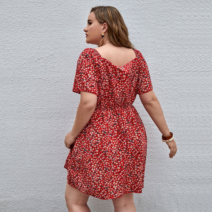 Damen Blütensommerkleid mit V-Ausschnitt und lockeren Ärmeln Drune