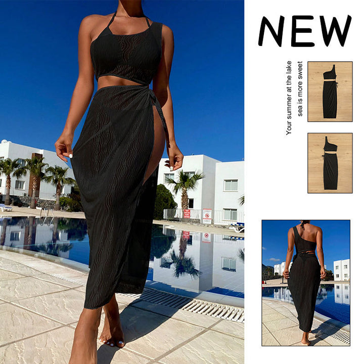 Damen asymmetrisches Crop-Top mit lässigem Midi-Rock Drune