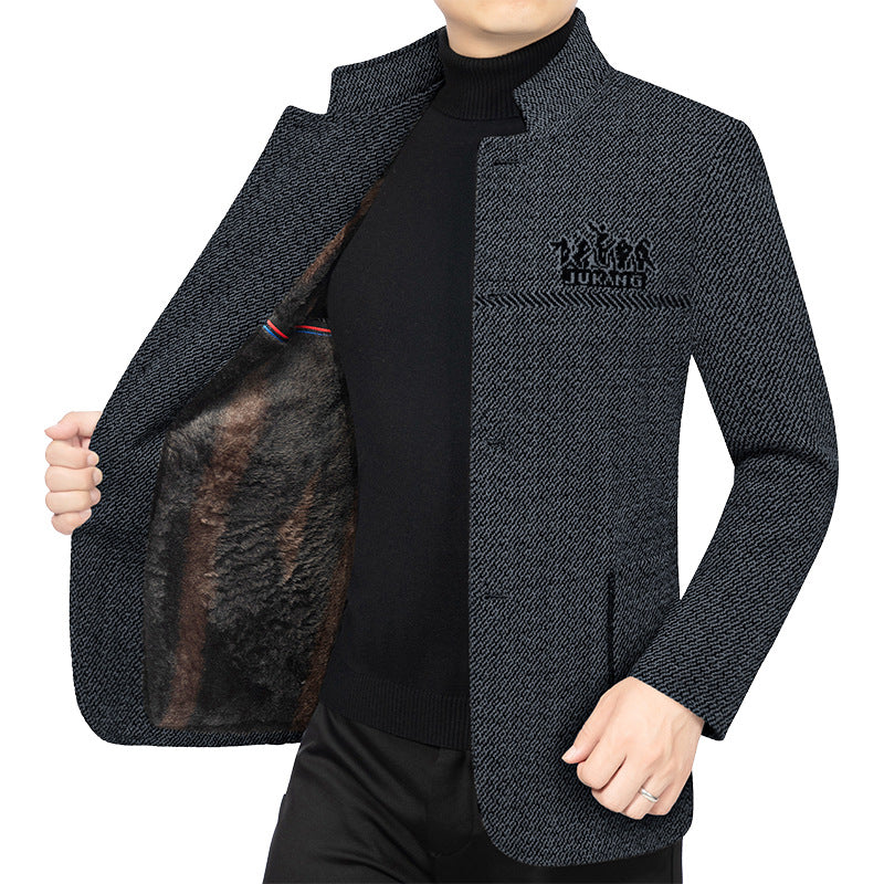 Herren Wollmantel mit Teddyfutter, Stehkragen und schmaler Silhouette Drune
