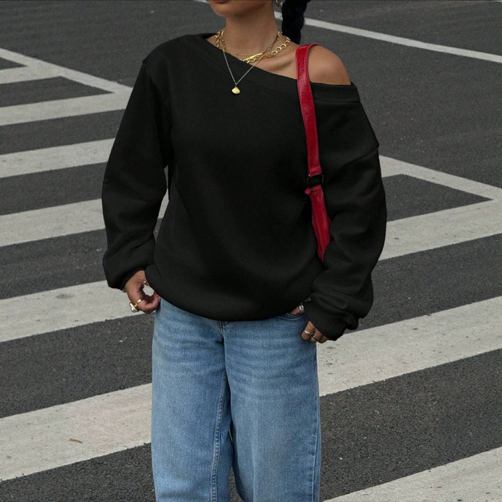 Damen Oversize Off-Shoulder Sweatshirt mit weitem Schnitt und schrägem Ausschnitt Drune